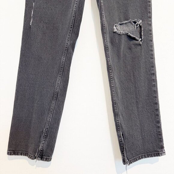 H&M Vintage High Rise Straight Leg Distressed Jeans Split Hem Faded Black Size 8 - Picture 3 of 7